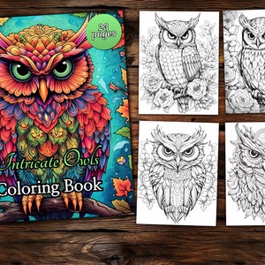 Boho Owl Coloring Page Book, Fantasy Coloring Book, Adult coloring book, Grayscale Coloring Page, Animal Coloring page