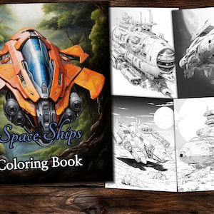 Spaceships Coloring Page Book, Fantasy Coloring Book, Adult coloring book, Grayscale Coloring Page, Sci-fi Coloring page