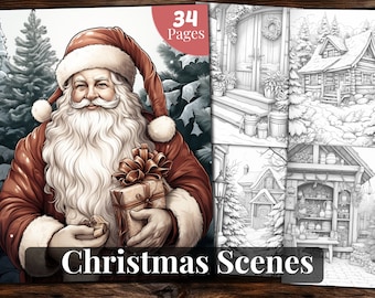 Christmas Scenes Coloring Book: 34 Printable Pages (PDF)