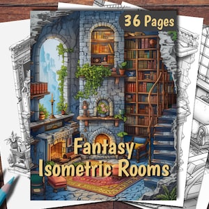 Fantasy Isometric Rooms Coloring Book: 36 Printable Pages (PDF)