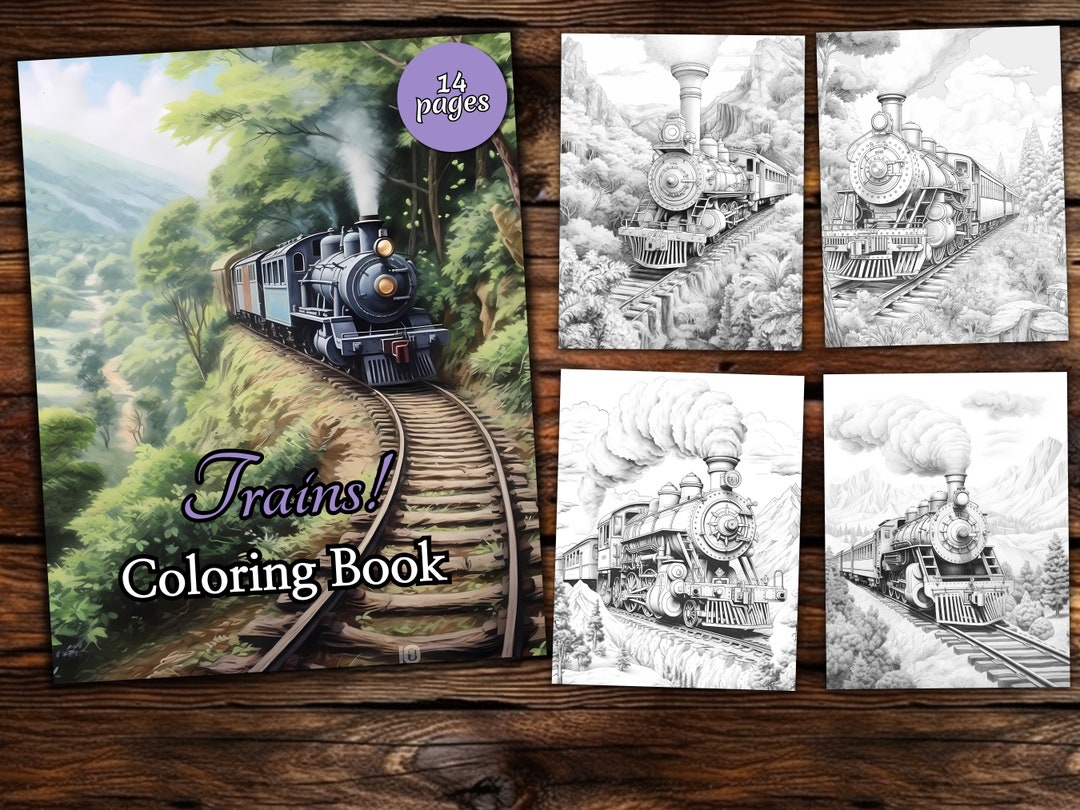 Trains Coloring Page Book, Fantasy Coloring Book, Adult Coloring Book ...