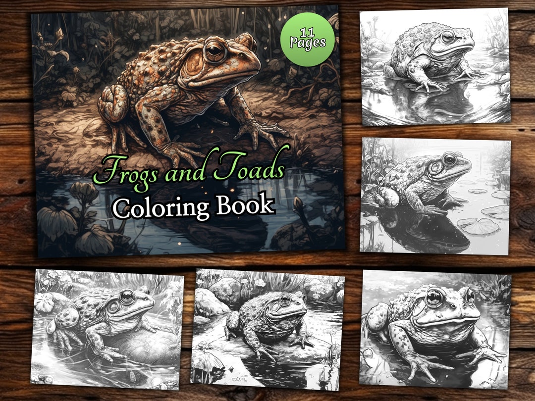 Frogs and Toads Coloring Page Book, Fantasy Coloring Book, Adult