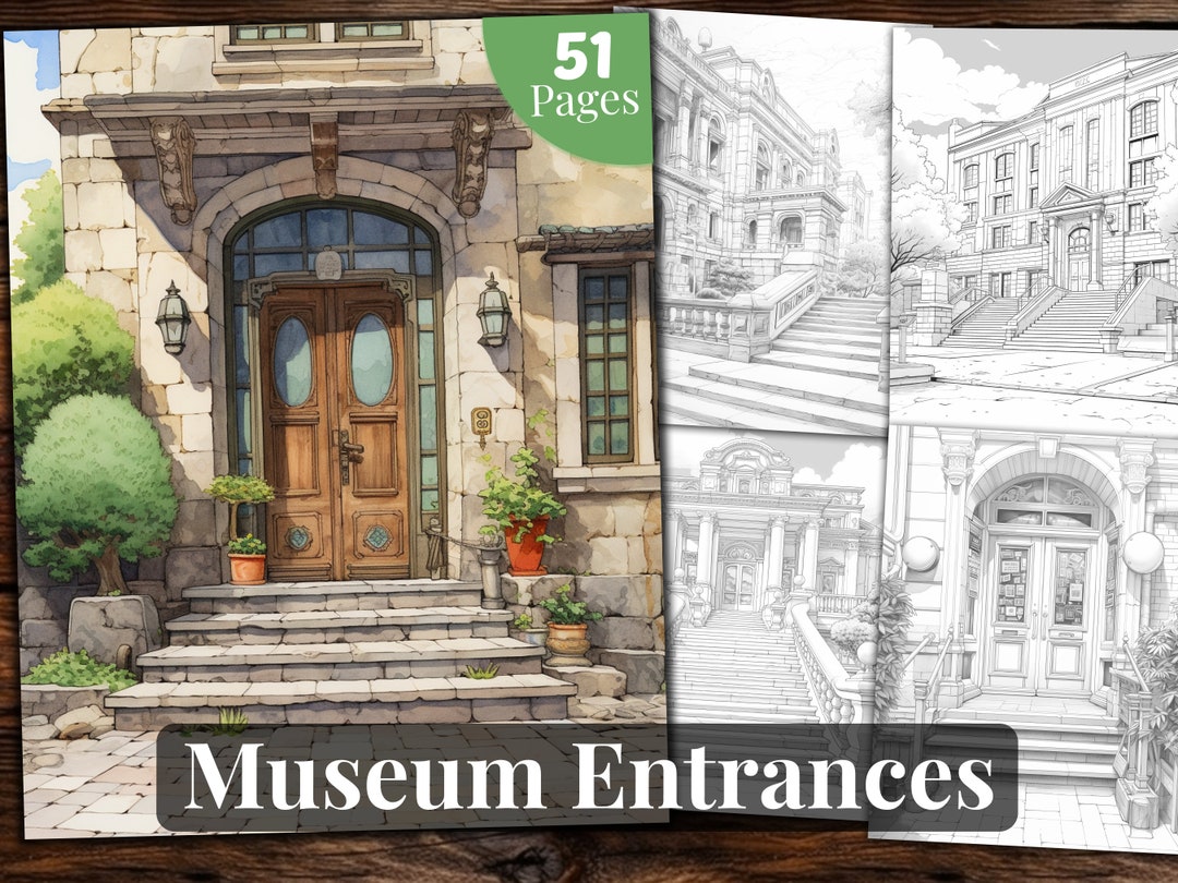 Museum Entrances Coloring Book: 51 Grayscale Pages (printable PDF) - Etsy