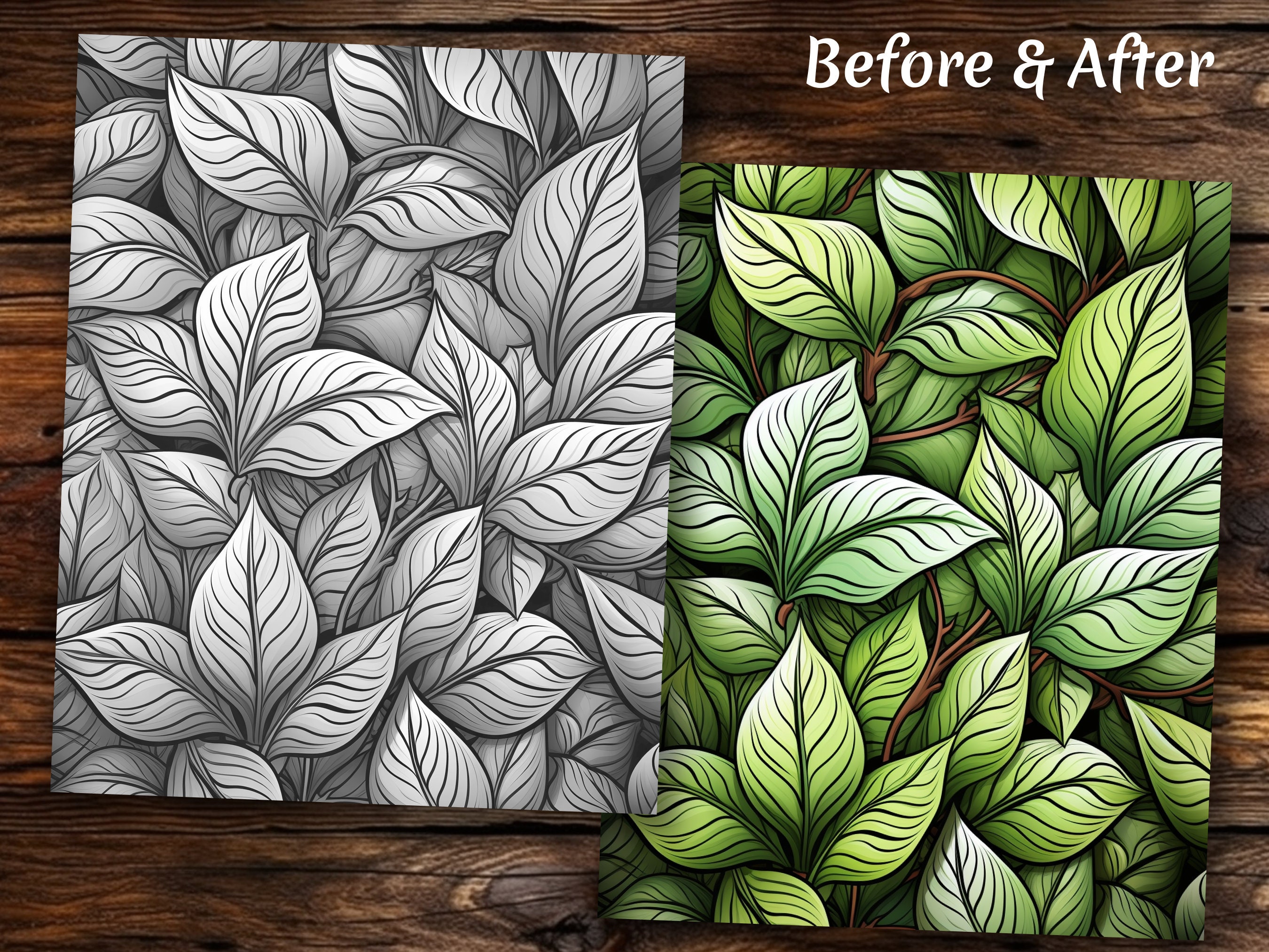 Leaf Patterns Coloring Book: 54 Printable Pages, Grayscale (PDF) - Etsy