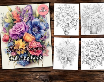 Flower Bouquet Coloring Book: Grayscale Fantasy Art (PDF Pattern)