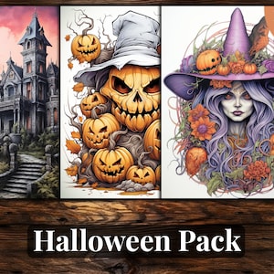 Halloween Mega Pack Coloring Book, 150+ Coloring Pages, For Adults and Kids, Grayscale Coloring Book, Printable PDF