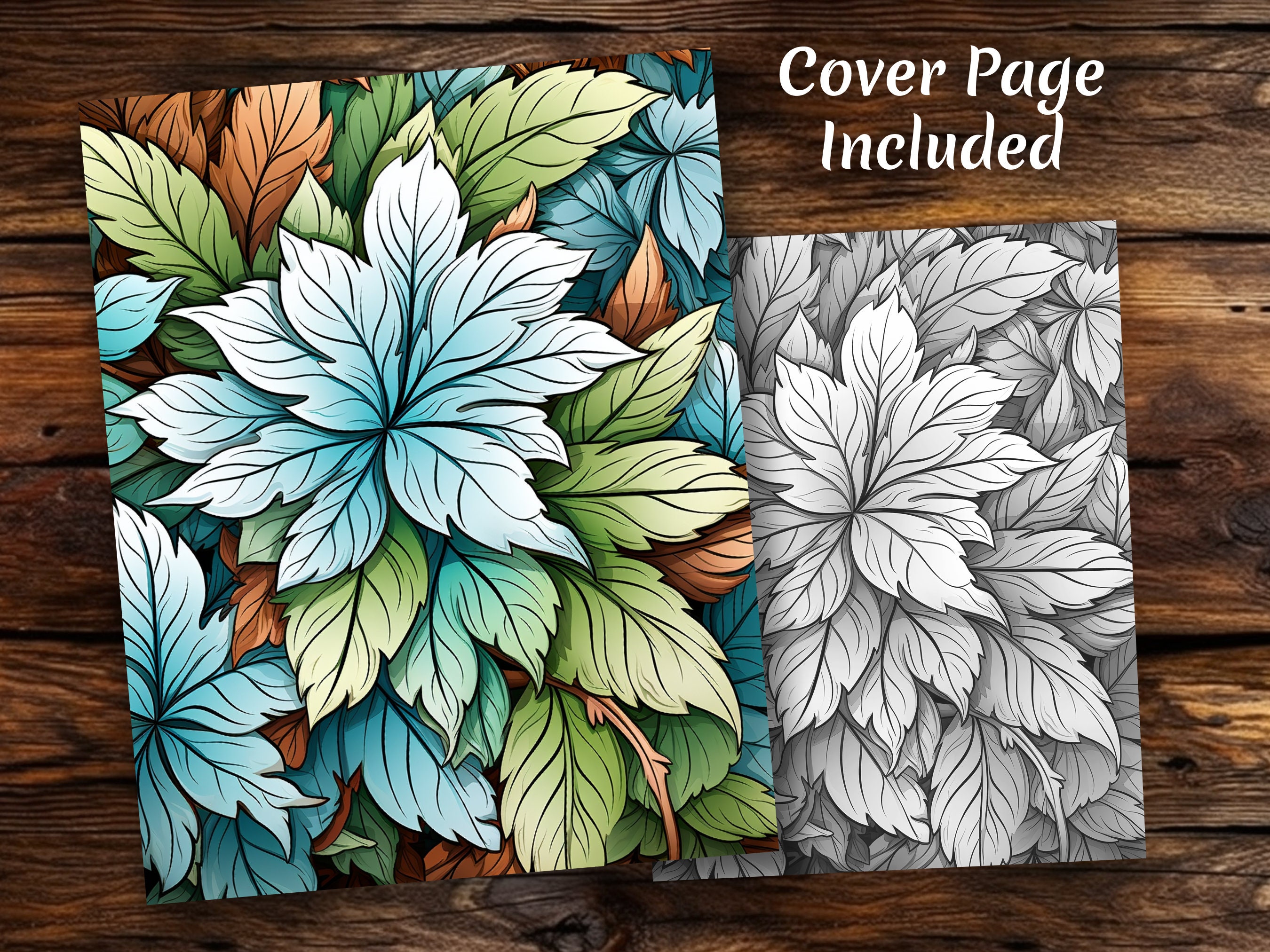 Leaf Patterns Coloring Book: 54 Printable Pages, Grayscale (PDF) - Etsy
