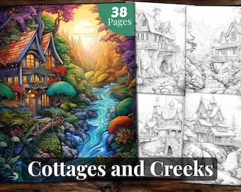 Cozy Cottages and Creeks Coloring Book: 38 Printable Pages (PDF)