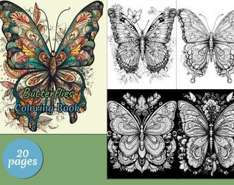 Schmetterling Mandala Malbuch: Graustufen Fantasy Kunst (druckbare PDF)