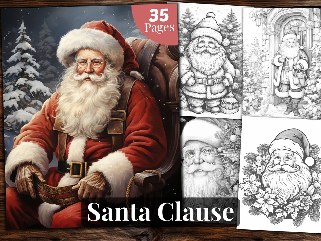 Santa Clause Coloring Book, 35 Coloring Pages, for Adults and Kids