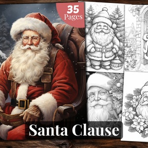 Santa Clause Coloring Book, 35 Coloring Pages, For Adults and Kids, Grayscale Coloring Book, Printable PDF