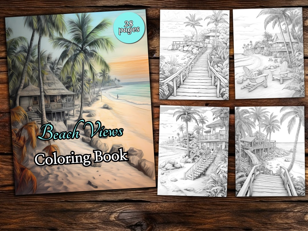 Beach Coloring Page Book, Fantasy Coloring Book, Adult Coloring Book