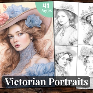 Victorian Women Coloring Book, 41 Coloring Pages, for Adults and for Kids coloring, Grayscale Coloring Book, Printable PDF