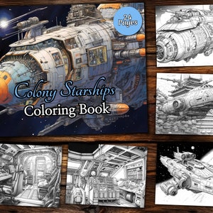 Starships Coloring Page Book, Fantasy Coloring Book, Adult coloring book, Grayscale Coloring Page, Sci-fi Coloring page