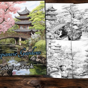 Japanese Garden Coloring Page Book, Fantasy Coloring Book, Adult coloring book, Grayscale Coloring Page, Garden Coloring page