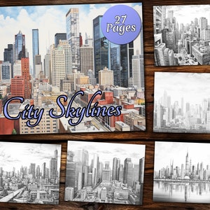 City Skylines Coloring Page Book, Fantasy Coloring Book, Adult coloring book, Grayscale Coloring Page, Cityscapes Coloring page