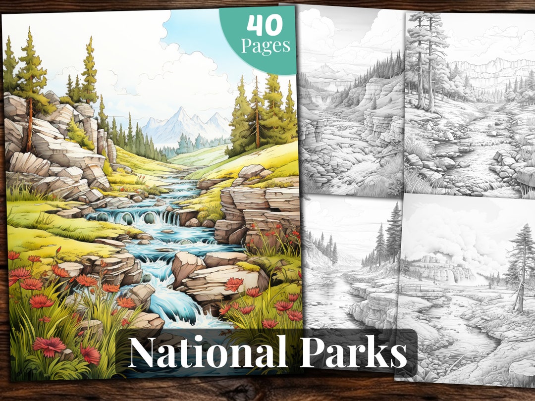 National Parks Coloring Book, 40 Coloring Pages, for Adults and for