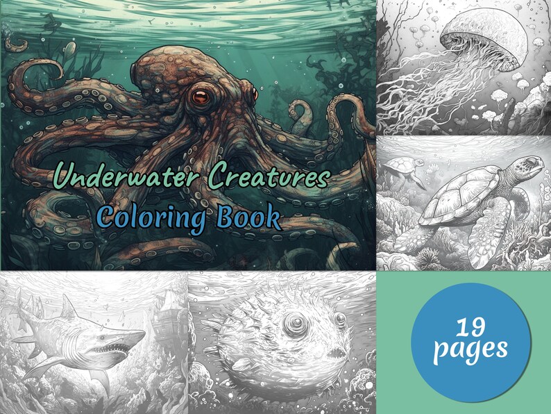 Underwater Animals Coloring Page Book Adults & Kids Instant - Etsy