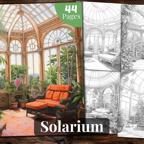 Solarium Coloring Book, 44 Coloring Pages, for Adults and for Kids coloring, Grayscale Coloring Book, Printable PDF