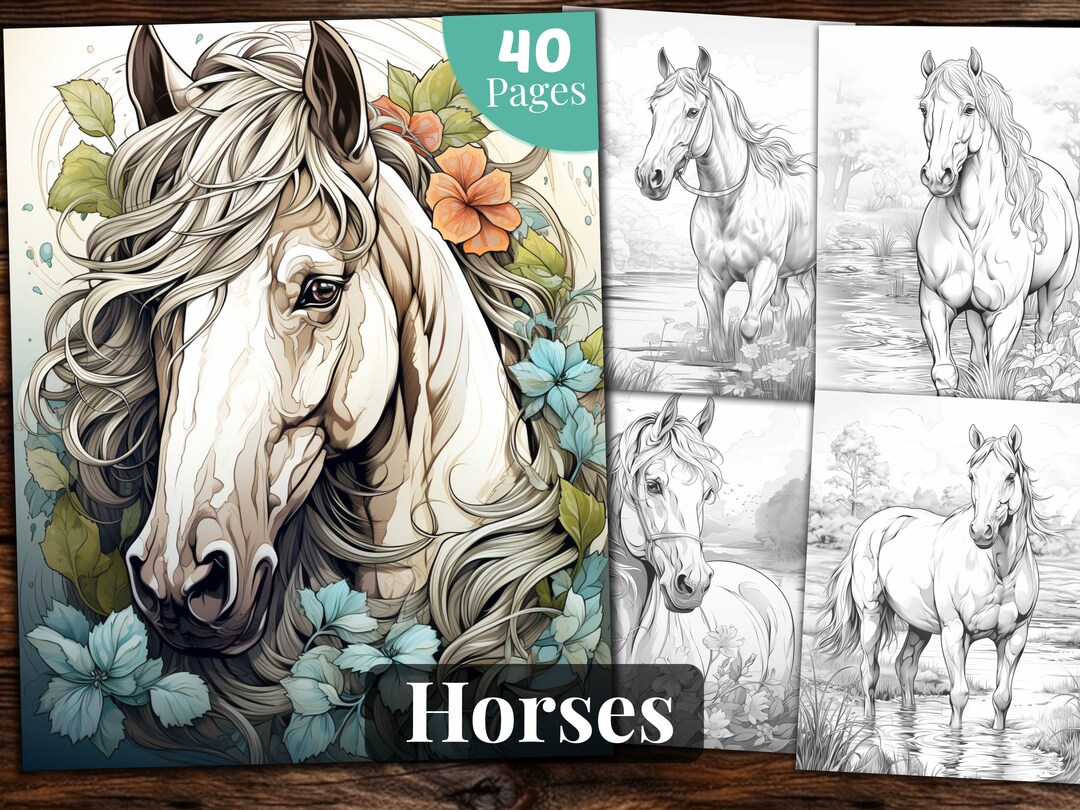 Horses Coloring Book, 40 Coloring Pages, for Adults and for Kids ...
