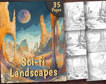 Sci-fi Landscapes Coloring Book: 35 Printable Pages (PDF)