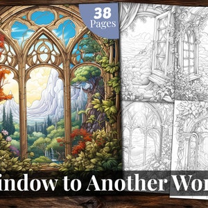 Window to Another World Coloring Book, 38 Coloring Pages, for Adults and for Kids coloring, Grayscale Coloring Book, Printable PDF