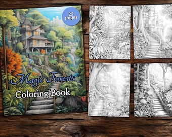 Magic Forest Coloring Book: Grayscale Fantasy Landscapes (PDF)