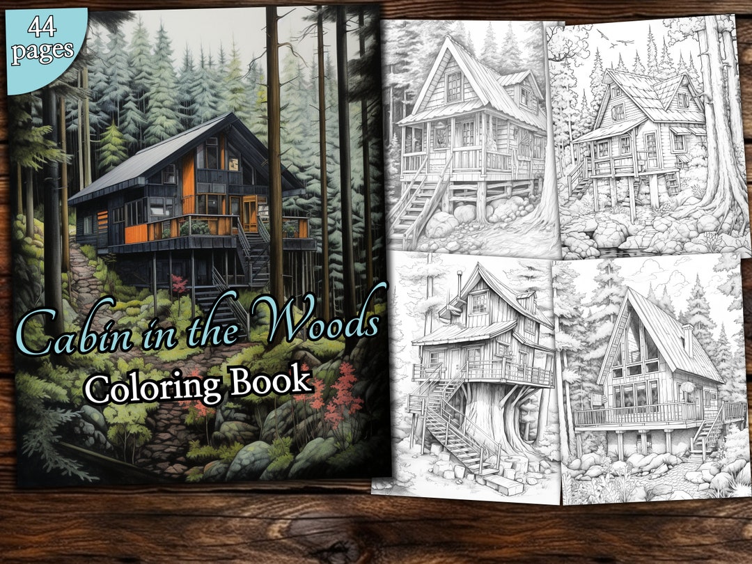 Cabin in the Woods Coloring Book: Grayscale Fantasy Landscapes (digital ...