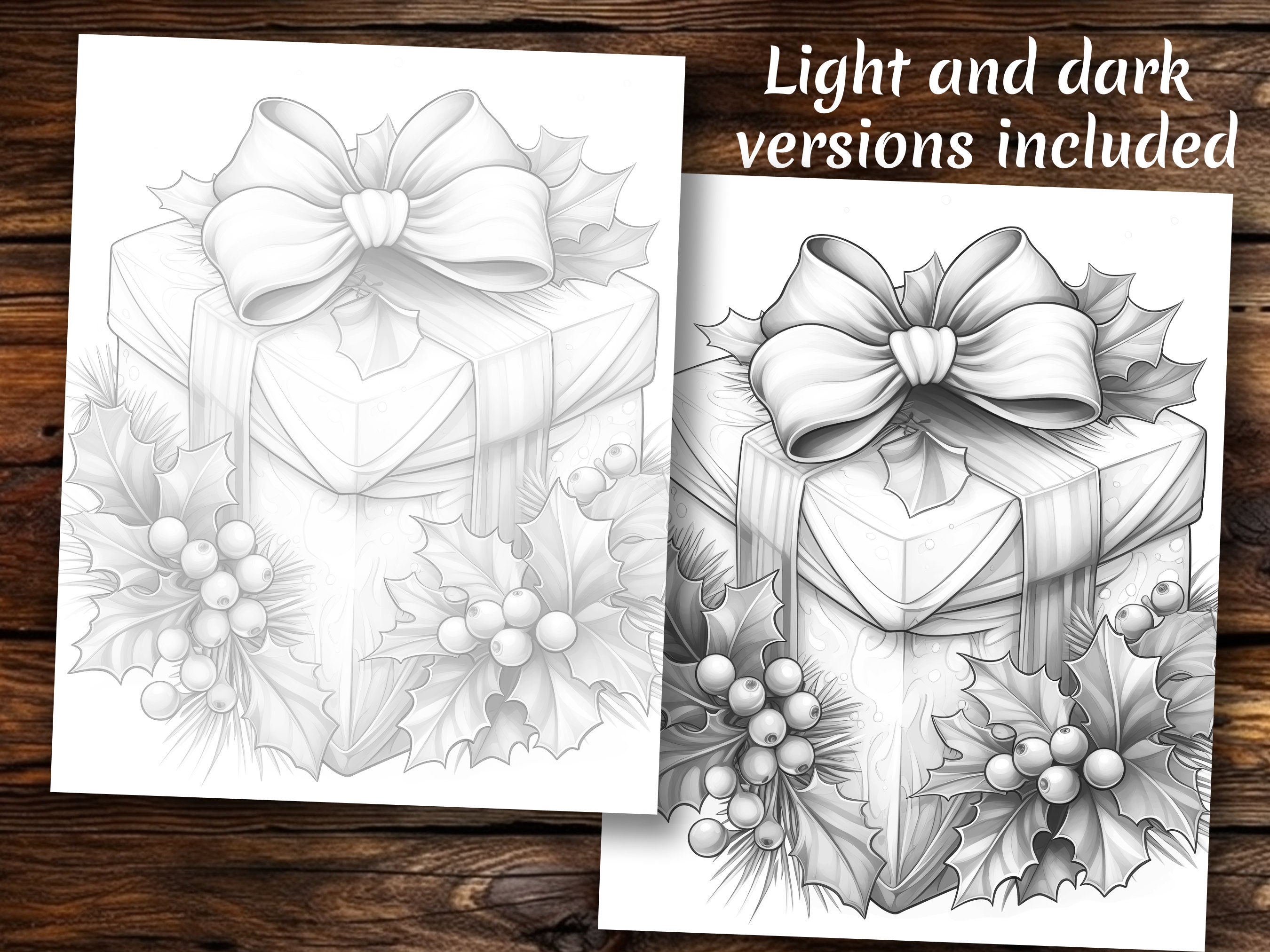 Color Book Present Christmas Presents Coloring Book: 43 Grayscale Pages (printable PDF) - Etsy