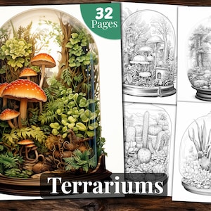 Terrariums Coloring Book, 32 Coloring Pages, for Adults and Kids ...