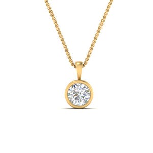 IGI Certified 1 Carat Round Cut Lab Created Diamond Bezel Set Solitaire Pendant With Chain For Her 14K Gold- Fascinating Diamonds