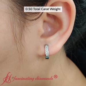 14K Gold 5/8 Carat Princess Cut Lab Grown Diamond Channel Set Huggie Hoop Earrings For Women- Fascinating Diamonds