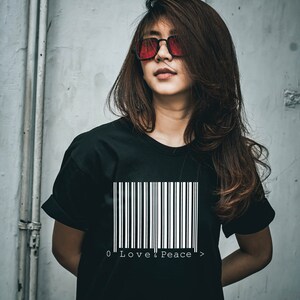 T-Shirt Love Peace Barcode Unisex Hippie Plus Size image 3