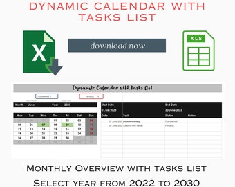 Dynamischer Monats- und Jahreskalender mit Aufgabenlisten-Spreadsheet Digitaler Planer in Excel