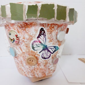 Mixed Media Clay Planter, Original Art Clay Flower Pot, Mosaic, Tiles, Butterflies, Ceramic, Indoor, Outdoor, Garden Decor, Container, Gift