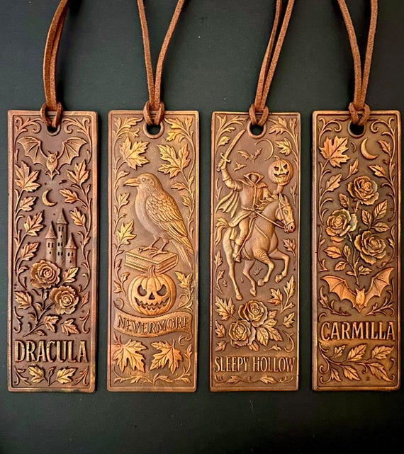 Bookmark Gothic Literature Set – Dracula, Sleep Hollow, Poe's Raven Nevermore, Carmilla Bookmarks | Horror Dark Academia Gift for Readers