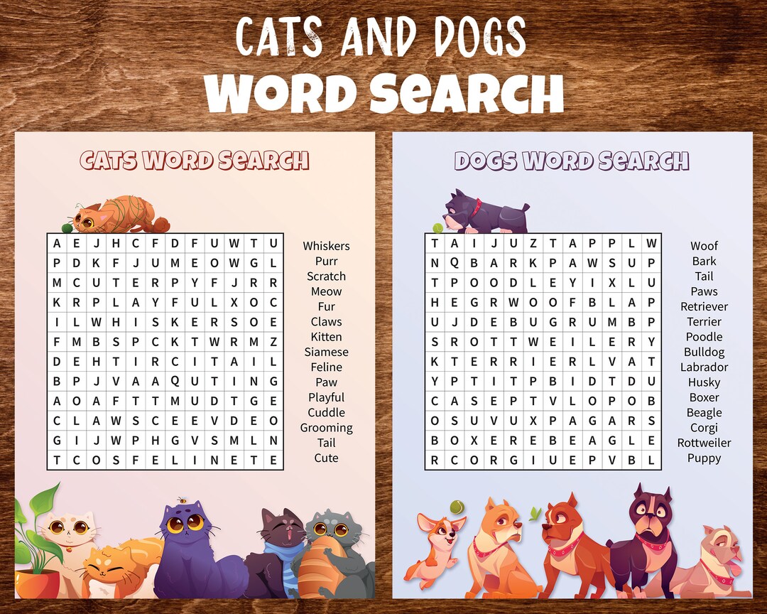 Cats Word Search And Dog Word Search Answers Included Word Etsy