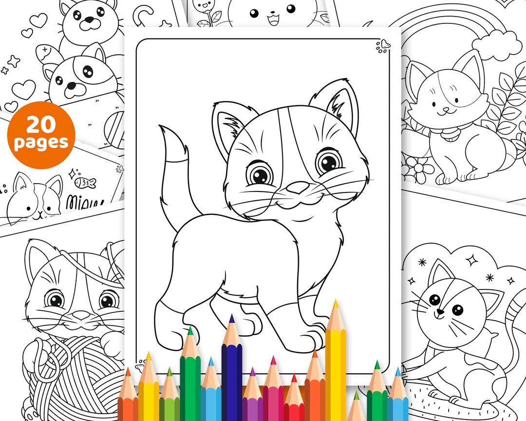 20 Kittens Coloring Pages Worksheets,pdf Digital Download, Great For