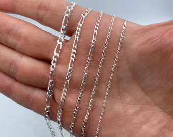 Sterling Silver Figaro Chain Necklace,Solid Chain Necklace,Chain For Men,Chain For Women,Figaro Link Chain,Dainty Silver Chain,Silver Chain