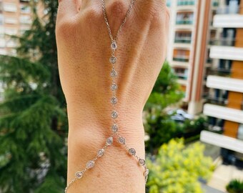 Sterling Silver Hand Ring Chain,Silver Hand Chain,Hand Chain Bracelet,Hand Ring Chain,Ring Chain Bracelet,CZ Hand Chain,Dainty Bracelet