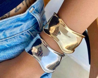 Vintage Bone Cuff Bracelet,Wide Cuff Bracelet,Silver Polished Cuff Bracelet,Bangle for Women,Chunky Gold Bangle,Personalized Cuff Bracelet