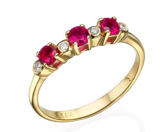 solid 14k Natural Ruby and diamond stackable ring