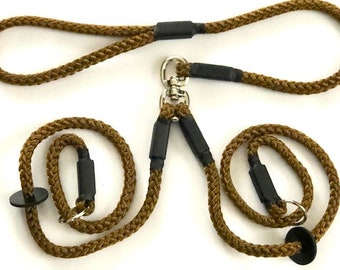 Double dog slip lead, 2 dogs, 10 mm strong braid. Handmade in the UK