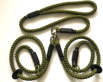 Double dog slip lead, 2 dogs, 10 mm strong braid. Handmade in the UK