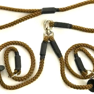 Double dog slip lead for 2 dogs, 10 mm strong braid. Handmade in the UK.