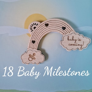 18 Baby Milestones RAINBOW Wood Cards, suivi du mois du nouveau-né, décoration de chambre d'enfant, idées de babyshower