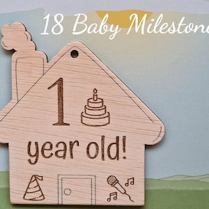 18 Baby Milestones HOUSE Wood Cards, suivi du mois du nouveau-né, décoration de chambre d'enfant, idées de babyshower