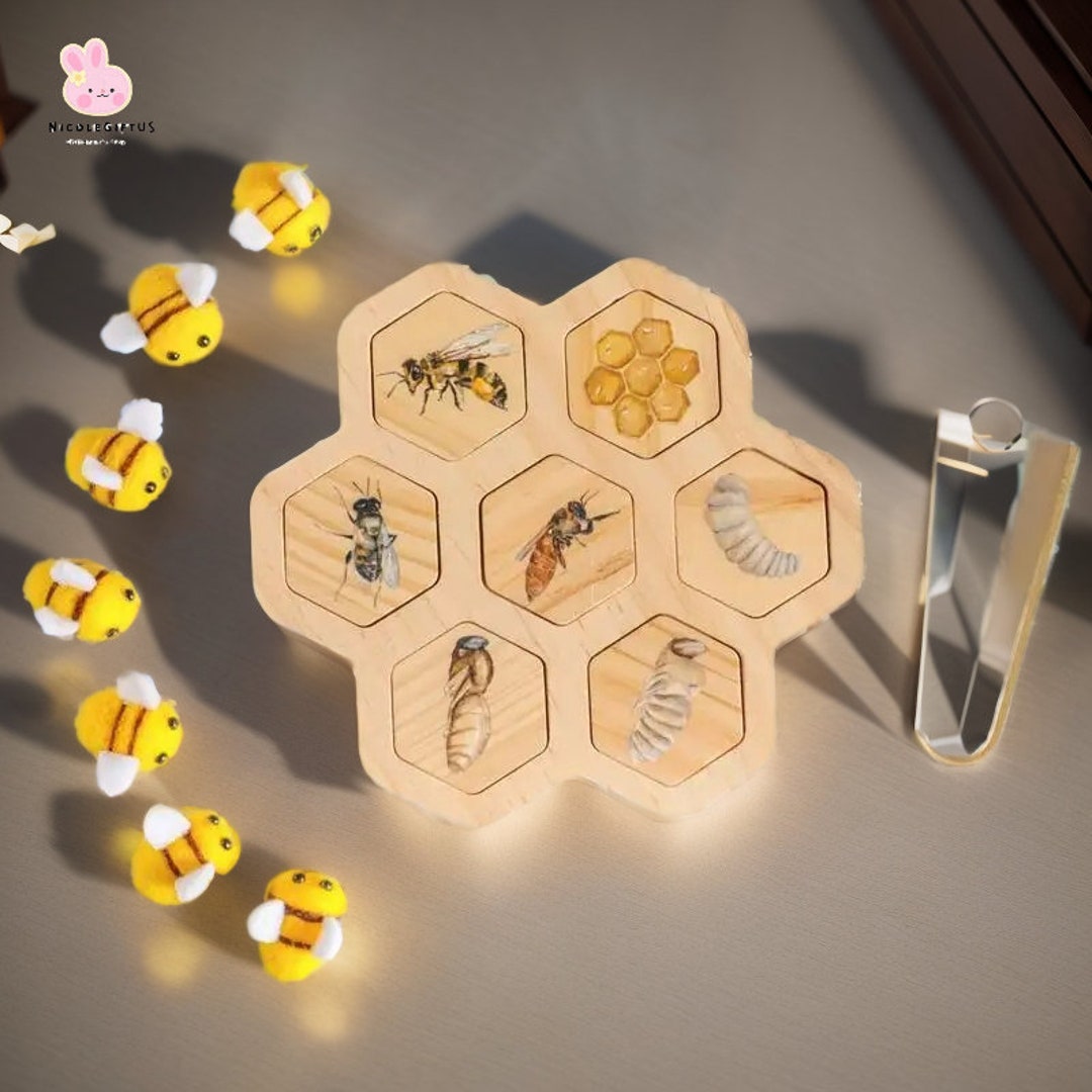 Wooden Beehive Bees Growth, Stacking Toys for Toddlers, Bee Toy, Montessori Toys for Kid, Fine