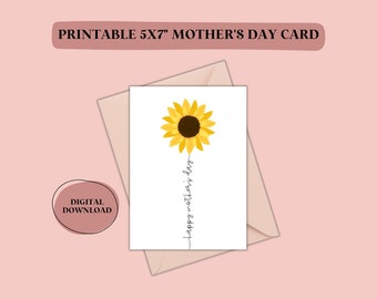 Mother's Day Card Printable | Printable Mother's Day Card | Last Minute Mother's Day Gift | Sunflower | Download, Print, Cut, Fold