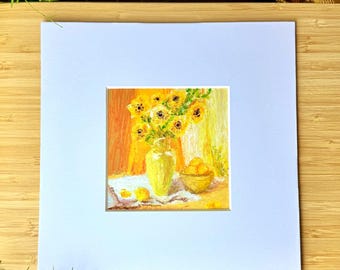 Pintura original al pastel al óleo, decoración de pared, idea de regalo personalizada, regalo de cumpleaños, decoración de lujo para el hogar, amapolas, flores, pintura amarilla